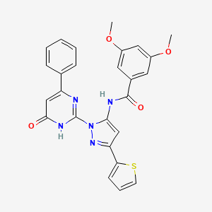 3,5-dimethoxy-N-[1-(6-oxo-4-phenyl-1,6-dihydropyrimidin-2-yl)-3-(thiophen-2-yl)-1H-pyrazol-5-yl]benzamide