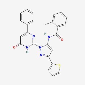 molecular formula C25H19N5O2S B6433519 2-methyl-N-[1-(6-oxo-4-phenyl-1,6-dihydropyrimidin-2-yl)-3-(thiophen-2-yl)-1H-pyrazol-5-yl]benzamide CAS No. 1207015-71-1