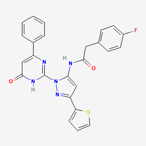 molecular formula C25H18FN5O2S B6433523 2-(4-fluorophenyl)-N-[1-(6-oxo-4-phenyl-1,6-dihydropyrimidin-2-yl)-3-(thiophen-2-yl)-1H-pyrazol-5-yl]acetamide CAS No. 1207035-92-4