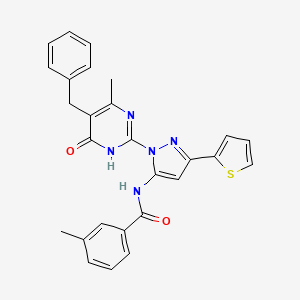N-[1-(5-benzyl-4-methyl-6-oxo-1,6-dihydropyrimidin-2-yl)-3-(thiophen-2-yl)-1H-pyrazol-5-yl]-3-methylbenzamide