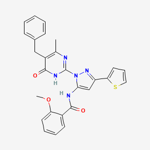 molecular formula C27H23N5O3S B6433562 N-[1-(5-benzyl-4-methyl-6-oxo-1,6-dihydropyrimidin-2-yl)-3-(thiophen-2-yl)-1H-pyrazol-5-yl]-2-methoxybenzamide CAS No. 1207039-30-2