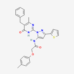 molecular formula C28H25N5O3S B6433578 N-[1-(5-benzyl-4-methyl-6-oxo-1,6-dihydropyrimidin-2-yl)-3-(thiophen-2-yl)-1H-pyrazol-5-yl]-2-(4-methylphenoxy)acetamide CAS No. 1209235-50-6