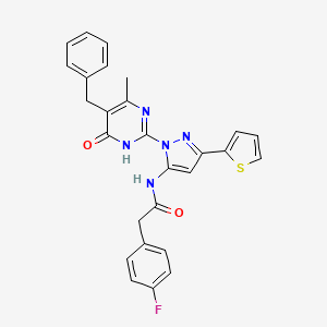 molecular formula C27H22FN5O2S B6433583 N-[1-(5-benzyl-4-methyl-6-oxo-1,6-dihydropyrimidin-2-yl)-3-(thiophen-2-yl)-1H-pyrazol-5-yl]-2-(4-fluorophenyl)acetamide CAS No. 1207039-44-8