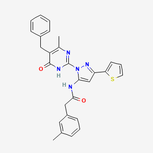 N-[1-(5-benzyl-4-methyl-6-oxo-1,6-dihydropyrimidin-2-yl)-3-(thiophen-2-yl)-1H-pyrazol-5-yl]-2-(3-methylphenyl)acetamide