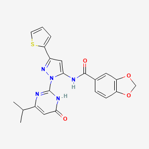 molecular formula C22H19N5O4S B6433604 N-{1-[6-oxo-4-(propan-2-yl)-1,6-dihydropyrimidin-2-yl]-3-(thiophen-2-yl)-1H-pyrazol-5-yl}-2H-1,3-benzodioxole-5-carboxamide CAS No. 1171036-94-4