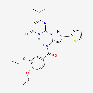 molecular formula C25H27N5O4S B6433610 3,4-diethoxy-N-{1-[6-oxo-4-(propan-2-yl)-1,6-dihydropyrimidin-2-yl]-3-(thiophen-2-yl)-1H-pyrazol-5-yl}benzamide CAS No. 1171161-82-2