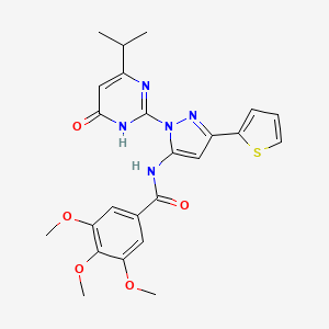 molecular formula C24H25N5O5S B6433612 3,4,5-trimethoxy-N-{1-[6-oxo-4-(propan-2-yl)-1,6-dihydropyrimidin-2-yl]-3-(thiophen-2-yl)-1H-pyrazol-5-yl}benzamide CAS No. 1172352-41-8