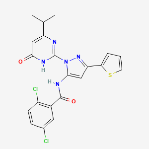 molecular formula C21H17Cl2N5O2S B6433627 2,5-dichloro-N-{1-[6-oxo-4-(propan-2-yl)-1,6-dihydropyrimidin-2-yl]-3-(thiophen-2-yl)-1H-pyrazol-5-yl}benzamide CAS No. 1170885-29-6