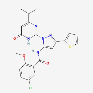 molecular formula C22H20ClN5O3S B6433635 5-chloro-2-methoxy-N-{1-[6-oxo-4-(propan-2-yl)-1,6-dihydropyrimidin-2-yl]-3-(thiophen-2-yl)-1H-pyrazol-5-yl}benzamide CAS No. 1171192-41-8