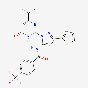 molecular formula C22H18F3N5O2S B6433637 N-{1-[6-oxo-4-(propan-2-yl)-1,6-dihydropyrimidin-2-yl]-3-(thiophen-2-yl)-1H-pyrazol-5-yl}-4-(trifluoromethyl)benzamide CAS No. 1170565-46-4