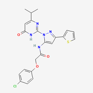 molecular formula C22H20ClN5O3S B6433642 2-(4-chlorophenoxy)-N-{1-[6-oxo-4-(propan-2-yl)-1,6-dihydropyrimidin-2-yl]-3-(thiophen-2-yl)-1H-pyrazol-5-yl}acetamide CAS No. 1171071-56-9