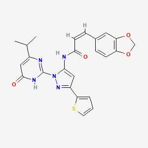 (2Z)-3-(2H-1,3-benzodioxol-5-yl)-N-{1-[6-oxo-4-(propan-2-yl)-1,6-dihydropyrimidin-2-yl]-3-(thiophen-2-yl)-1H-pyrazol-5-yl}prop-2-enamide