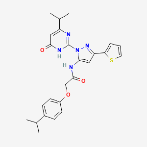molecular formula C25H27N5O3S B6433647 N-{1-[6-oxo-4-(propan-2-yl)-1,6-dihydropyrimidin-2-yl]-3-(thiophen-2-yl)-1H-pyrazol-5-yl}-2-[4-(propan-2-yl)phenoxy]acetamide CAS No. 1171663-57-2