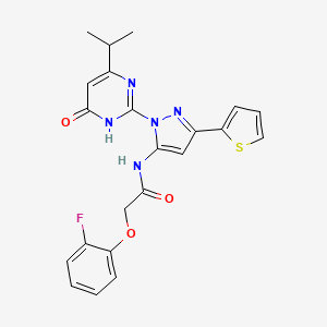 molecular formula C22H20FN5O3S B6433654 2-(2-fluorophenoxy)-N-{1-[6-oxo-4-(propan-2-yl)-1,6-dihydropyrimidin-2-yl]-3-(thiophen-2-yl)-1H-pyrazol-5-yl}acetamide CAS No. 1171905-74-0