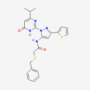 molecular formula C23H23N5O2S2 B6433664 2-(benzylsulfanyl)-N-{1-[6-oxo-4-(propan-2-yl)-1,6-dihydropyrimidin-2-yl]-3-(thiophen-2-yl)-1H-pyrazol-5-yl}acetamide CAS No. 1171077-35-2