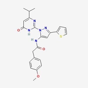 molecular formula C23H23N5O3S B6433671 2-(4-methoxyphenyl)-N-{1-[6-oxo-4-(propan-2-yl)-1,6-dihydropyrimidin-2-yl]-3-(thiophen-2-yl)-1H-pyrazol-5-yl}acetamide CAS No. 1173056-67-1
