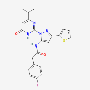 molecular formula C22H20FN5O2S B6433682 2-(4-fluorophenyl)-N-{1-[6-oxo-4-(propan-2-yl)-1,6-dihydropyrimidin-2-yl]-3-(thiophen-2-yl)-1H-pyrazol-5-yl}acetamide CAS No. 1170619-00-7