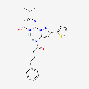 molecular formula C24H25N5O2S B6433700 N-{1-[6-oxo-4-(propan-2-yl)-1,6-dihydropyrimidin-2-yl]-3-(thiophen-2-yl)-1H-pyrazol-5-yl}-4-phenylbutanamide CAS No. 1170431-72-7