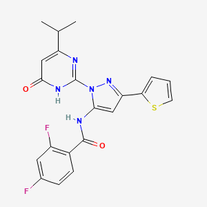 molecular formula C21H17F2N5O2S B6433713 2,4-difluoro-N-{1-[6-oxo-4-(propan-2-yl)-1,6-dihydropyrimidin-2-yl]-3-(thiophen-2-yl)-1H-pyrazol-5-yl}benzamide CAS No. 1172443-77-4