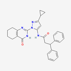 molecular formula C29H29N5O2 B6433733 N-[3-cyclopropyl-1-(4-oxo-3,4,5,6,7,8-hexahydroquinazolin-2-yl)-1H-pyrazol-5-yl]-3,3-diphenylpropanamide CAS No. 1207046-25-0