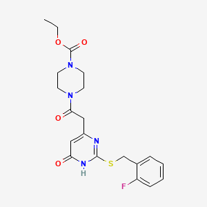 molecular formula C20H23FN4O4S B6433776 ethyl 4-[2-(2-{[(2-fluorophenyl)methyl]sulfanyl}-6-oxo-1,6-dihydropyrimidin-4-yl)acetyl]piperazine-1-carboxylate CAS No. 1105240-33-2