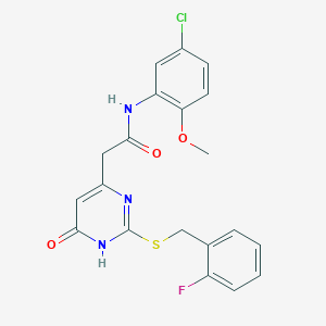 molecular formula C20H17ClFN3O3S B6433789 N-(5-chloro-2-methoxyphenyl)-2-(2-{[(2-fluorophenyl)methyl]sulfanyl}-6-oxo-1,6-dihydropyrimidin-4-yl)acetamide CAS No. 1105214-15-0