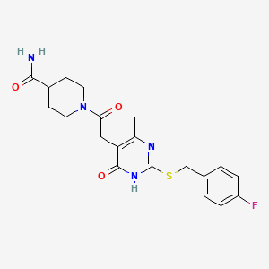 molecular formula C20H23FN4O3S B6433795 1-[2-(2-{[(4-fluorophenyl)methyl]sulfanyl}-4-methyl-6-oxo-1,6-dihydropyrimidin-5-yl)acetyl]piperidine-4-carboxamide CAS No. 1105214-55-8