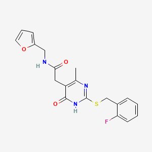 molecular formula C19H18FN3O3S B6433814 2-(2-{[(2-fluorophenyl)methyl]sulfanyl}-4-methyl-6-oxo-1,6-dihydropyrimidin-5-yl)-N-[(furan-2-yl)methyl]acetamide CAS No. 1105245-40-6
