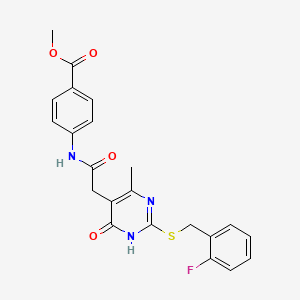 molecular formula C22H20FN3O4S B6433817 methyl 4-[2-(2-{[(2-fluorophenyl)methyl]sulfanyl}-4-methyl-6-oxo-1,6-dihydropyrimidin-5-yl)acetamido]benzoate CAS No. 1105245-44-0