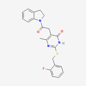molecular formula C22H20FN3O2S B6433822 5-[2-(2,3-dihydro-1H-indol-1-yl)-2-oxoethyl]-2-{[(2-fluorophenyl)methyl]sulfanyl}-6-methyl-3,4-dihydropyrimidin-4-one CAS No. 1105201-24-8