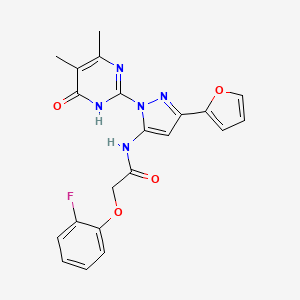 molecular formula C21H18FN5O4 B6433827 N-[1-(4,5-dimethyl-6-oxo-1,6-dihydropyrimidin-2-yl)-3-(furan-2-yl)-1H-pyrazol-5-yl]-2-(2-fluorophenoxy)acetamide CAS No. 1170448-83-5