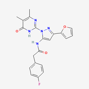 molecular formula C21H18FN5O3 B6433828 N-[1-(4,5-dimethyl-6-oxo-1,6-dihydropyrimidin-2-yl)-3-(furan-2-yl)-1H-pyrazol-5-yl]-2-(4-fluorophenyl)acetamide CAS No. 1172938-56-5