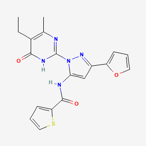 molecular formula C19H17N5O3S B6433836 N-[1-(5-ethyl-4-methyl-6-oxo-1,6-dihydropyrimidin-2-yl)-3-(furan-2-yl)-1H-pyrazol-5-yl]thiophene-2-carboxamide CAS No. 1207017-50-2
