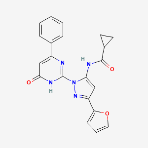 molecular formula C21H17N5O3 B6433843 N-[3-(furan-2-yl)-1-(6-oxo-4-phenyl-1,6-dihydropyrimidin-2-yl)-1H-pyrazol-5-yl]cyclopropanecarboxamide CAS No. 1207005-88-6