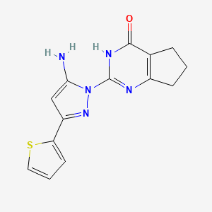 2-[5-amino-3-(thiophen-2-yl)-1H-pyrazol-1-yl]-3H,4H,5H,6H,7H-cyclopenta[d]pyrimidin-4-one