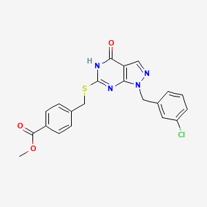 molecular formula C21H17ClN4O3S B6433941 methyl 4-[({1-[(3-chlorophenyl)methyl]-4-oxo-1H,4H,5H-pyrazolo[3,4-d]pyrimidin-6-yl}sulfanyl)methyl]benzoate CAS No. 1207045-23-5