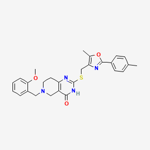 molecular formula C27H28N4O3S B6433947 6-[(2-methoxyphenyl)methyl]-2-({[5-methyl-2-(4-methylphenyl)-1,3-oxazol-4-yl]methyl}sulfanyl)-3H,4H,5H,6H,7H,8H-pyrido[4,3-d]pyrimidin-4-one CAS No. 1112300-87-4