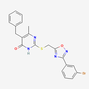 molecular formula C21H17BrN4O2S B6433959 5-benzyl-2-({[3-(3-bromophenyl)-1,2,4-oxadiazol-5-yl]methyl}sulfanyl)-6-methyl-3,4-dihydropyrimidin-4-one CAS No. 1226446-68-9