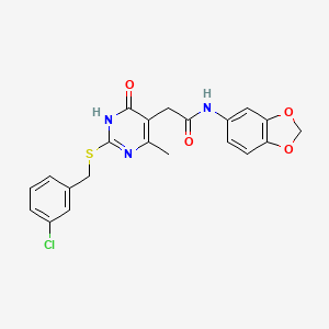 molecular formula C21H18ClN3O4S B6433973 N-(2H-1,3-benzodioxol-5-yl)-2-(2-{[(3-chlorophenyl)methyl]sulfanyl}-4-methyl-6-oxo-1,6-dihydropyrimidin-5-yl)acetamide CAS No. 1170041-19-6