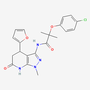 molecular formula C21H21ClN4O4 B6434019 2-(4-chlorophenoxy)-N-[4-(furan-2-yl)-1-methyl-6-oxo-1H,4H,5H,6H,7H-pyrazolo[3,4-b]pyridin-3-yl]-2-methylpropanamide CAS No. 1172290-50-4