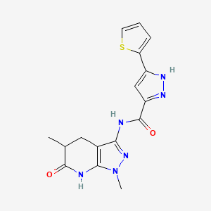 molecular formula C16H16N6O2S B6434037 N-{1,5-dimethyl-6-oxo-1H,4H,5H,6H,7H-pyrazolo[3,4-b]pyridin-3-yl}-3-(thiophen-2-yl)-1H-pyrazole-5-carboxamide CAS No. 1298053-59-4