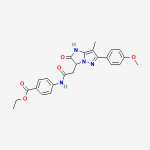 molecular formula C24H24N4O5 B6434047 ethyl 4-{2-[6-(4-methoxyphenyl)-7-methyl-2-oxo-1H,2H,3H-pyrazolo[1,5-a]imidazol-3-yl]acetamido}benzoate CAS No. 1421481-10-8