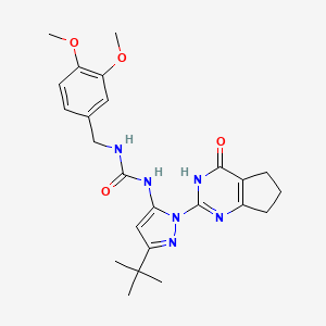 molecular formula C24H30N6O4 B6434055 3-(3-tert-butyl-1-{4-oxo-3H,4H,5H,6H,7H-cyclopenta[d]pyrimidin-2-yl}-1H-pyrazol-5-yl)-1-[(3,4-dimethoxyphenyl)methyl]urea CAS No. 1172447-42-5