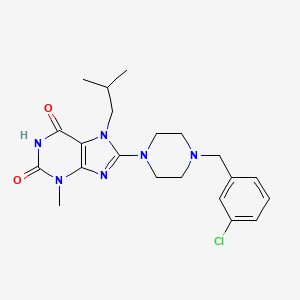 molecular formula C21H27ClN6O2 B6434164 8-{4-[(3-chlorophenyl)methyl]piperazin-1-yl}-3-methyl-7-(2-methylpropyl)-2,3,6,7-tetrahydro-1H-purine-2,6-dione CAS No. 879759-17-8