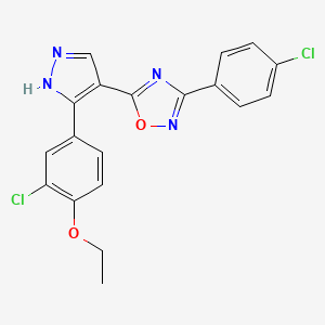 molecular formula C19H14Cl2N4O2 B6434176 5-[3-(3-chloro-4-ethoxyphenyl)-1H-pyrazol-4-yl]-3-(4-chlorophenyl)-1,2,4-oxadiazole CAS No. 2034565-89-2