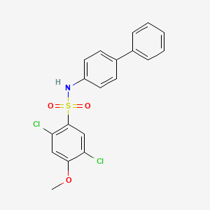 molecular formula C19H15Cl2NO3S B6434546 N-{[1,1'-biphenyl]-4-yl}-2,5-dichloro-4-methoxybenzene-1-sulfonamide CAS No. 2419705-31-8