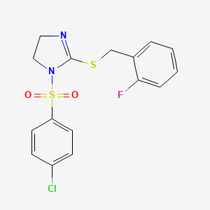 molecular formula C16H14ClFN2O2S2 B6434661 1-(4-chlorobenzenesulfonyl)-2-{[(2-fluorophenyl)methyl]sulfanyl}-4,5-dihydro-1H-imidazole CAS No. 704874-07-7