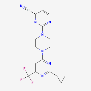 molecular formula C17H16F3N7 B6435032 2-{4-[2-cyclopropyl-6-(trifluoromethyl)pyrimidin-4-yl]piperazin-1-yl}pyrimidine-4-carbonitrile CAS No. 2549030-20-6