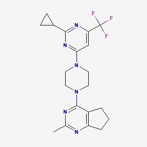 molecular formula C20H23F3N6 B6435537 2-cyclopropyl-4-(4-{2-methyl-5H,6H,7H-cyclopenta[d]pyrimidin-4-yl}piperazin-1-yl)-6-(trifluoromethyl)pyrimidine CAS No. 2549047-06-3