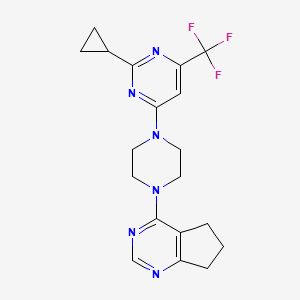 molecular formula C19H21F3N6 B6435606 4-(4-{5H,6H,7H-cyclopenta[d]pyrimidin-4-yl}piperazin-1-yl)-2-cyclopropyl-6-(trifluoromethyl)pyrimidine CAS No. 2549030-33-1